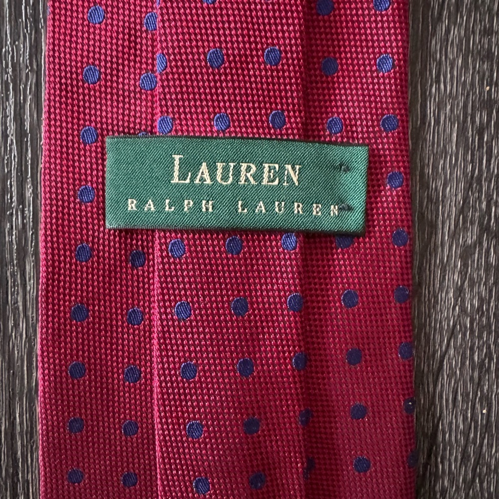 Lauren Ralph Lauren Blue & Red Polka Dot Linen Silk Blend Tie - Picture 6 of 8